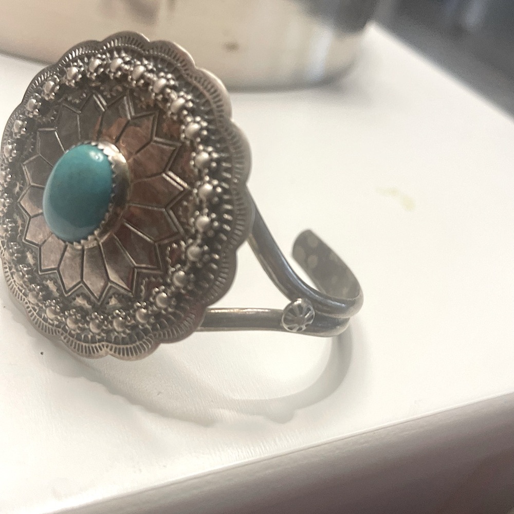 Handcrafted Turquoise Silver/Signed Bracelet - image 3